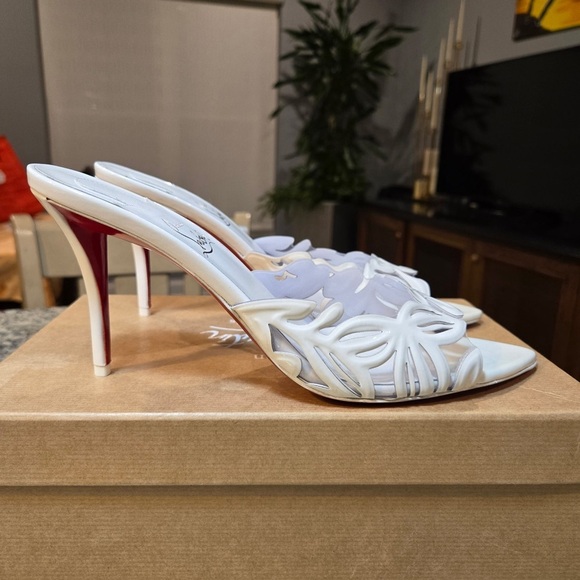 NEW Christian Louboutin Apostropha Petunia Mule 80mm White Size 40 - Picture 6 of 11